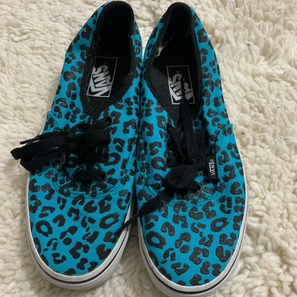 Blue & black leopard print vans (women’s 7)